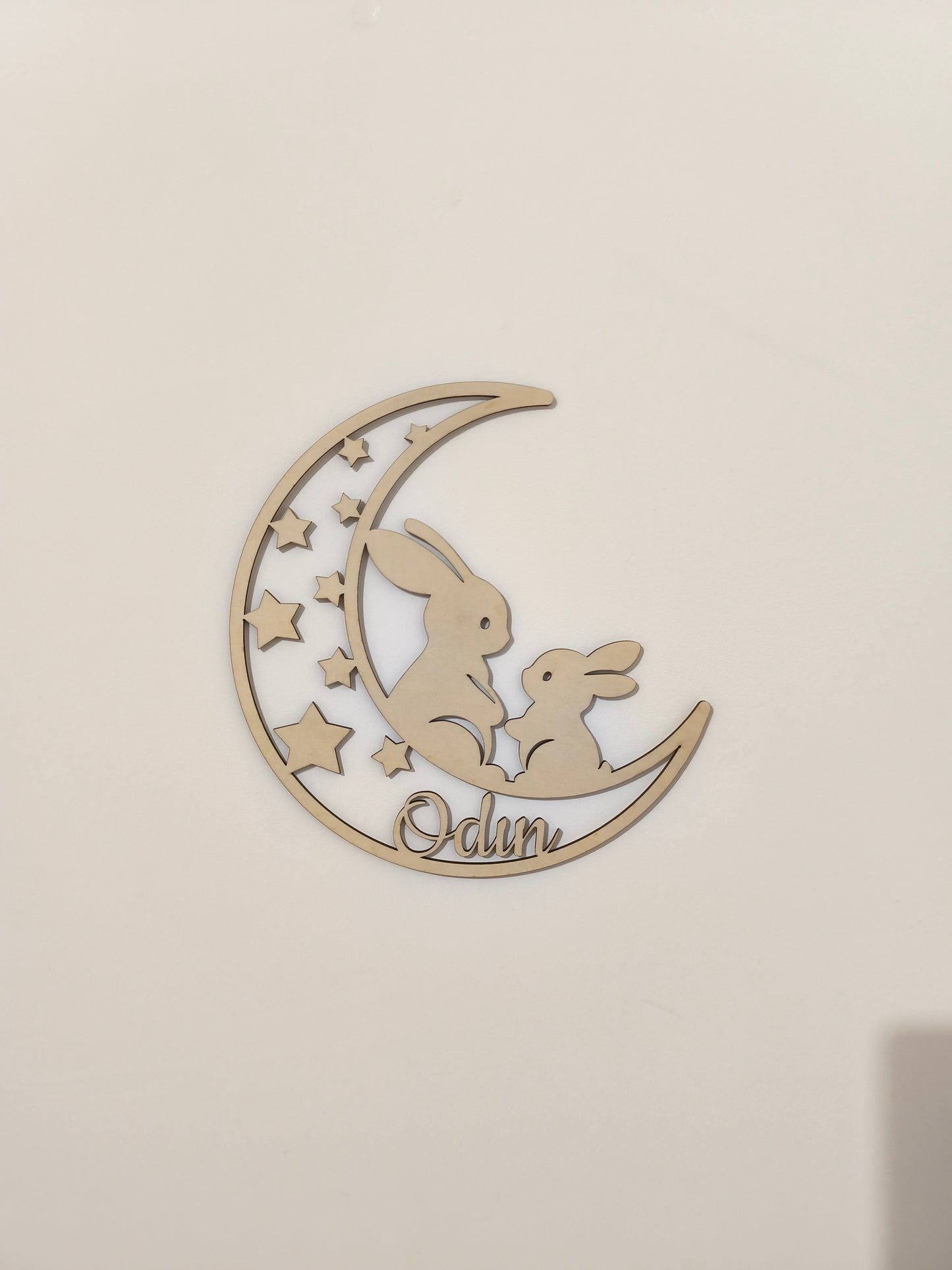 Plaque de porte personnalisée enfant - Décoration chambre bébé bois - Cadeau naissance personnalisé - Thème Lapin et Lune