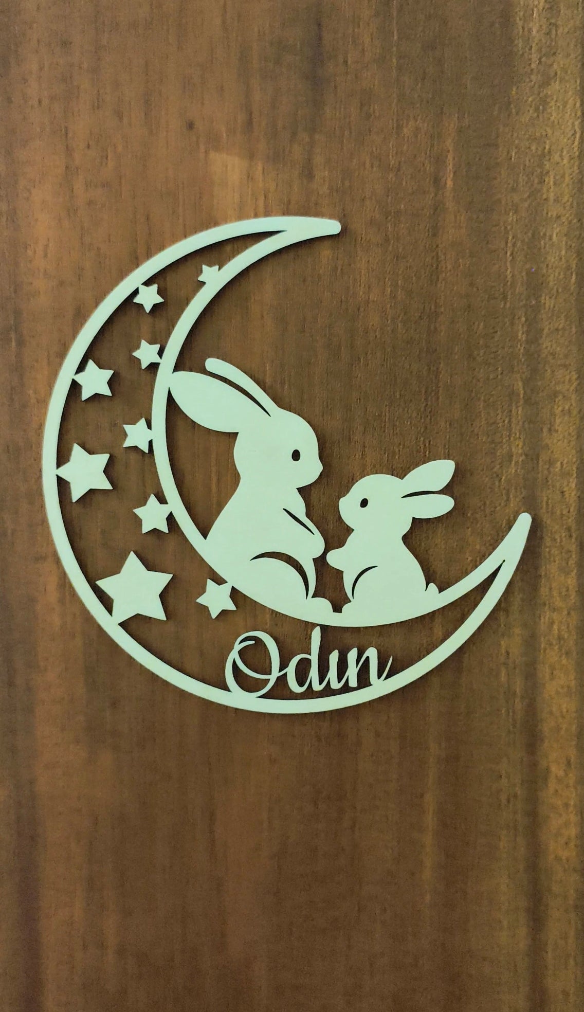 Plaque de porte personnalisée enfant - Décoration chambre bébé bois - Cadeau naissance personnalisé - Thème Lapin et Lune