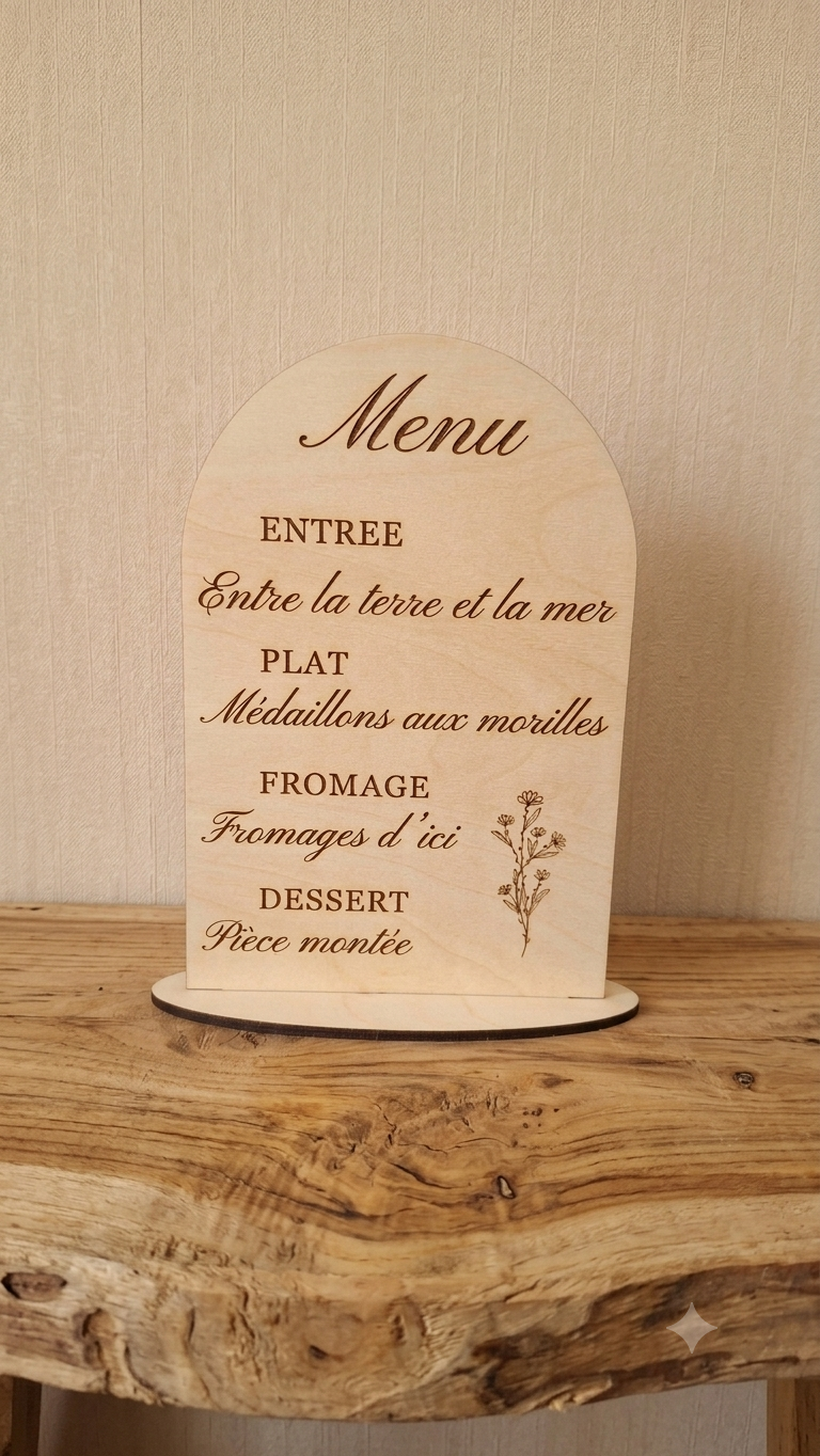 Menu de Mariage en Bois Personnalisé, Menu Gravé Arche, Décoration de Table Mariage Bohème, Menu Mariage Champêtre, Menu de baptême, Anniversaire.
