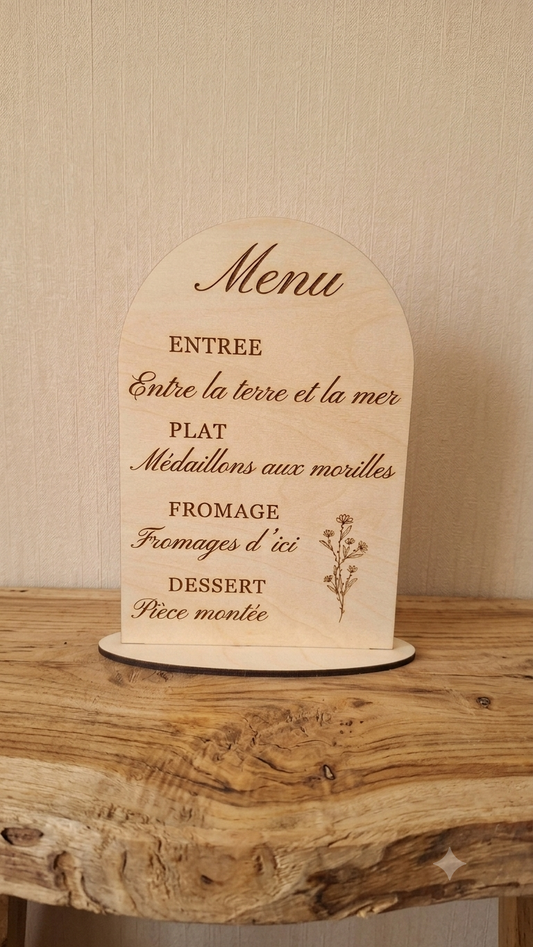 Menu de Mariage en Bois Personnalisé, Menu Gravé Arche, Décoration de Table Mariage Bohème, Menu Mariage Champêtre, Menu de baptême, Anniversaire.