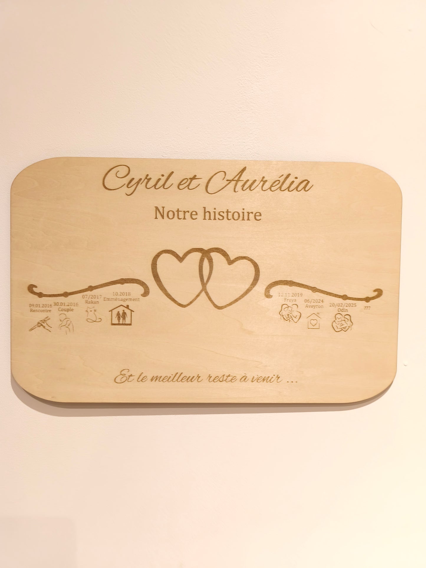 Plaque "Notre Histoire" Personnalisée en Bois – Cadeau de Mariage, Anniversaire de Rencontre ou saint Valentin.