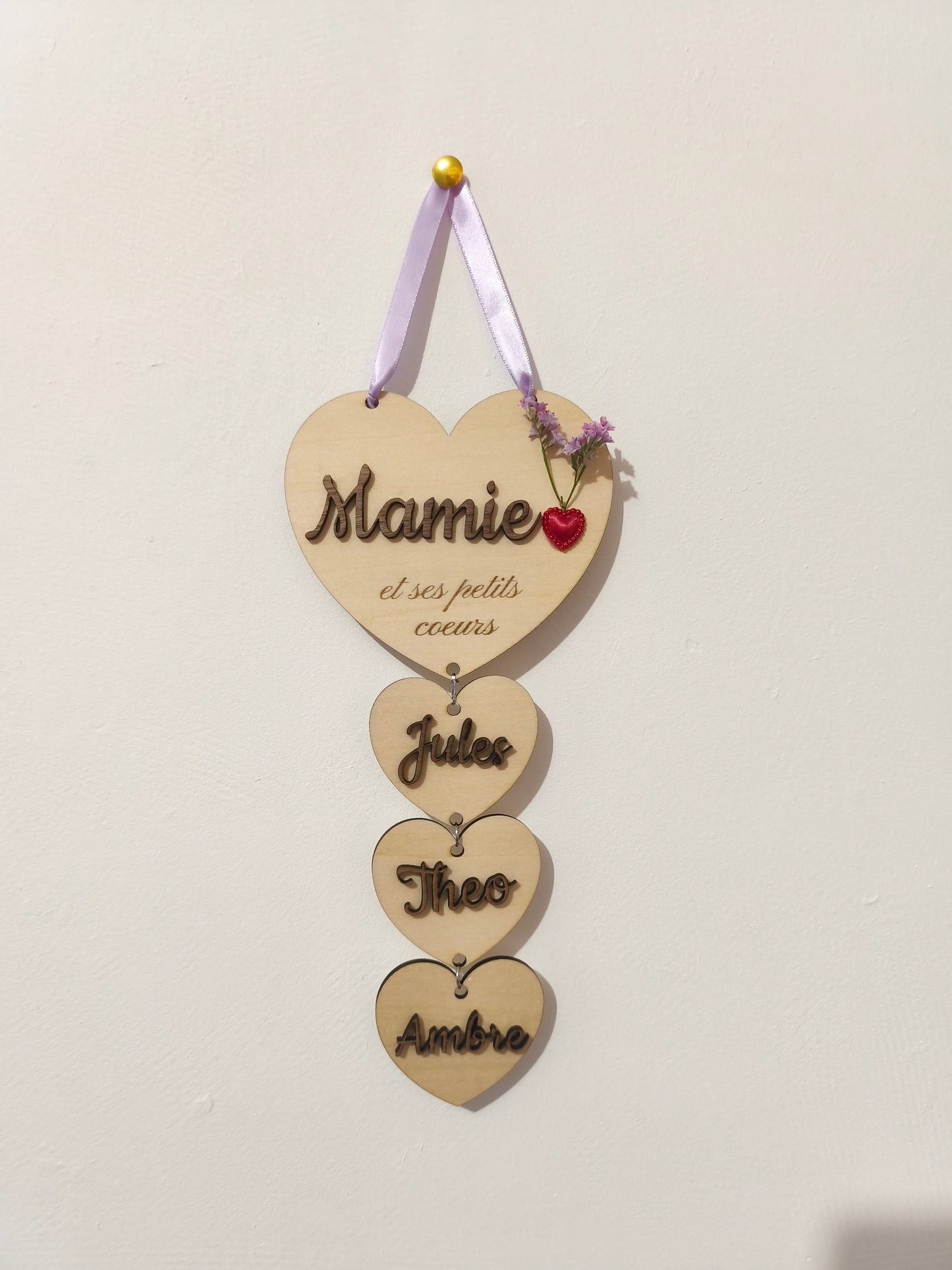 Mamie & ses petits cœurs -  Personnalisée en bois - fêtes des grands mères