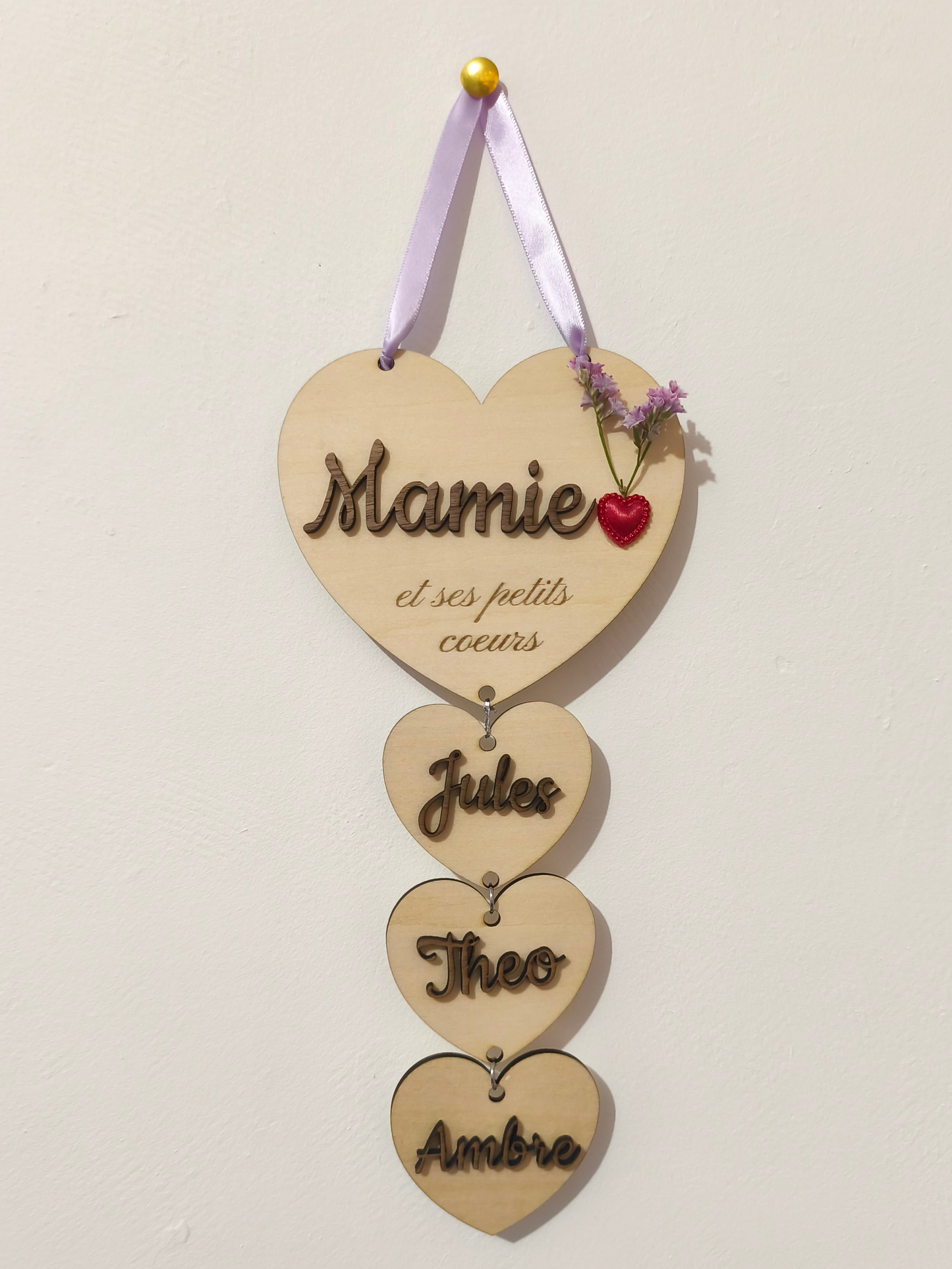 Mamie & ses petits cœurs -  Personnalisée en bois - fêtes des grands mères