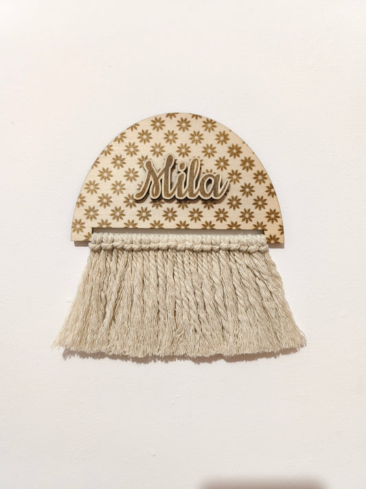 Suspension Murale Macramé et Bois Personnalisée – Déco Bohème Prénom Enfant