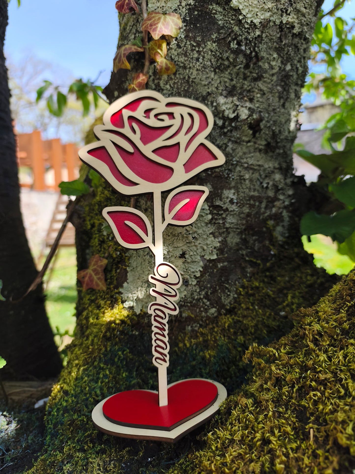 Rose éternelle en bois "maman"
