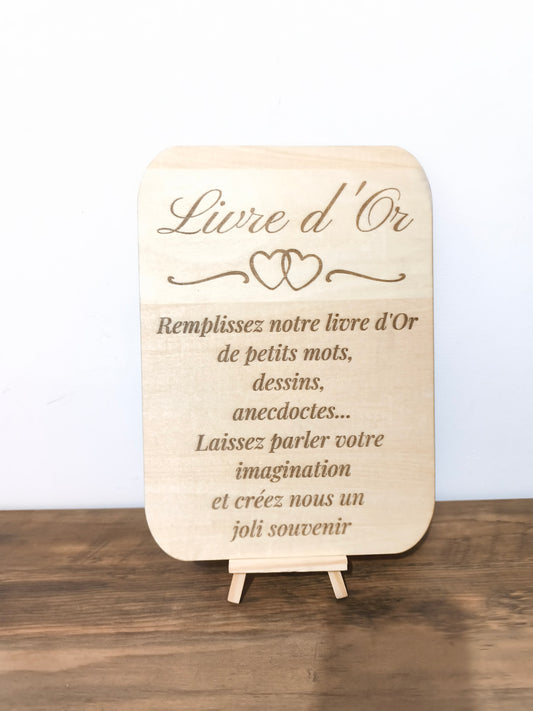 Panneau Livre d'Or en Bois, Pancarte de Mariage Personnalisée, Signalétique Mariage Bois, Panneau "Laissez-nous un message", Décoration Table Livre d'Or, Mariage Rustique et Chic.