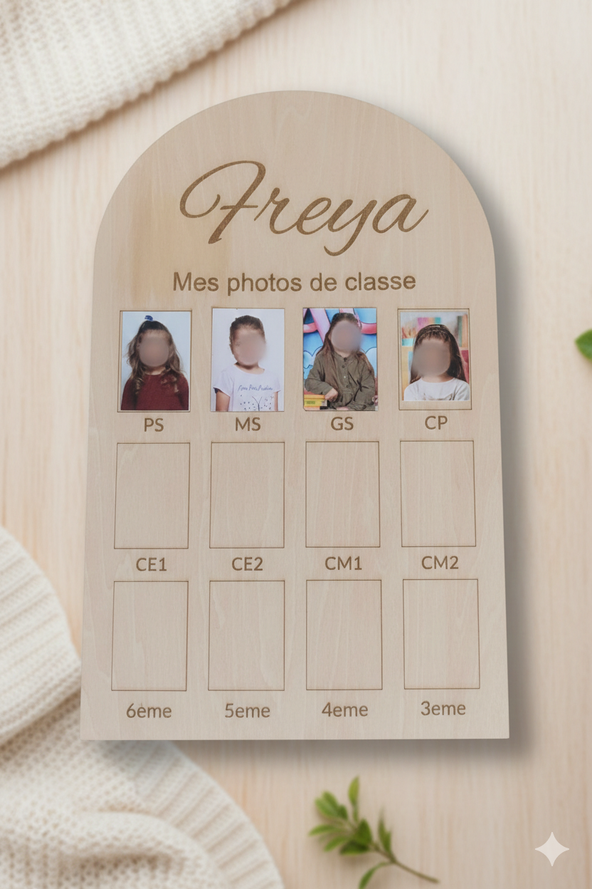 Tableau Photos de Classe Personnalisé en Bois - Souvenirs d'École de la Maternelle au Collège - Cadeau Enfant Personnalisable - Décoration