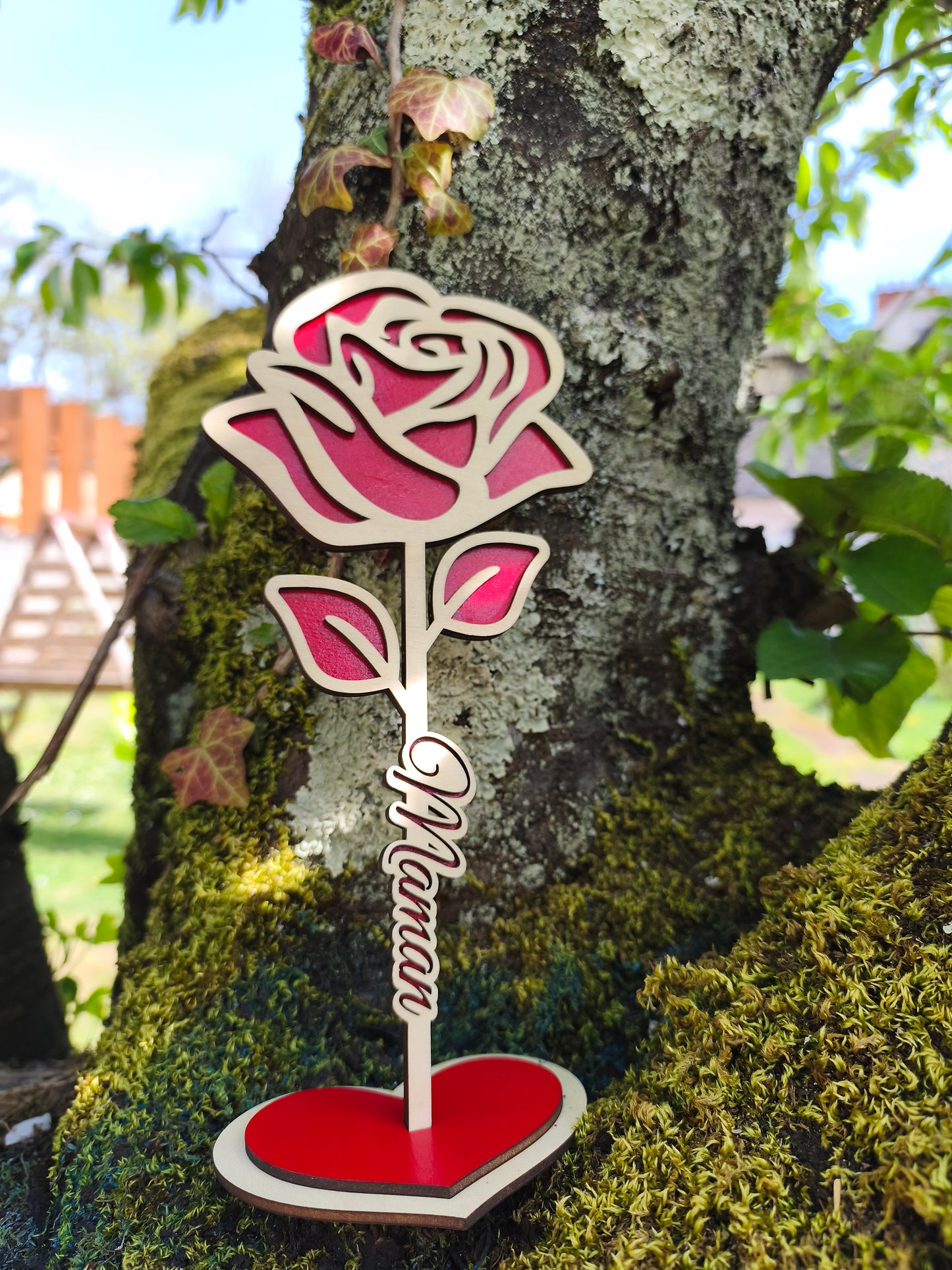 Rose éternelle en bois "maman"