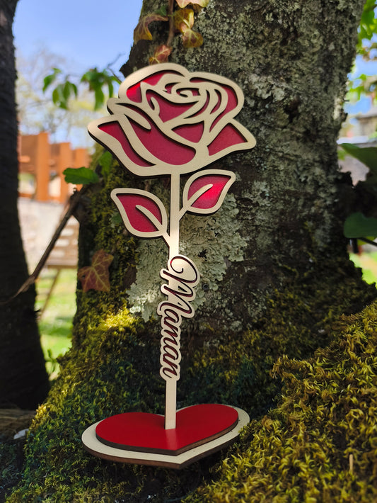 Rose éternelle en bois "maman"